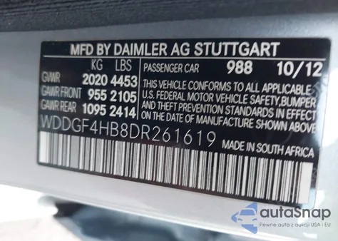 2013 Mercedes-Benz C 250 Sport from USA, damaged, VIN WDDGF4HB8DR261619
